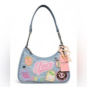Juicy Couture Pastel Blue Patchwork Shoulder Bag with Charm NEW NWT.